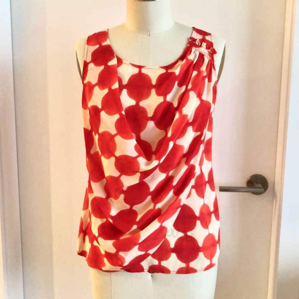 Maeve Red Water Print Sleeveless Silk Top